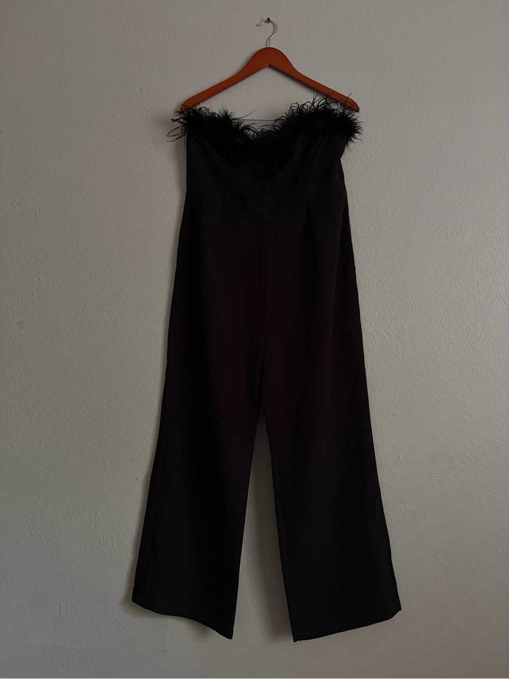 Feather-Trim Wide-Leg Jumpsuit